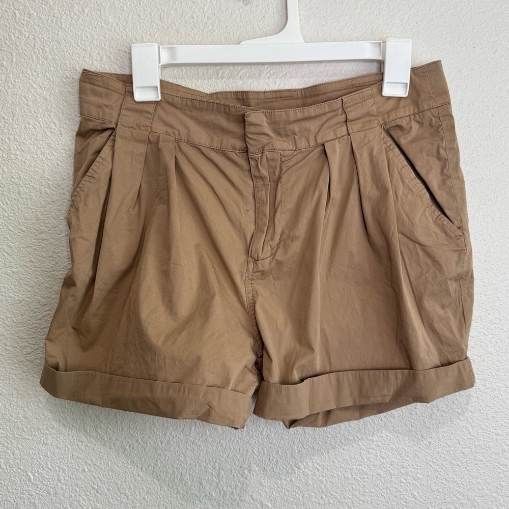 FRAME‎ Tie Up Rolled Shorts Khaki Tan Pleated Cuffed Chino Preppy Womens 4